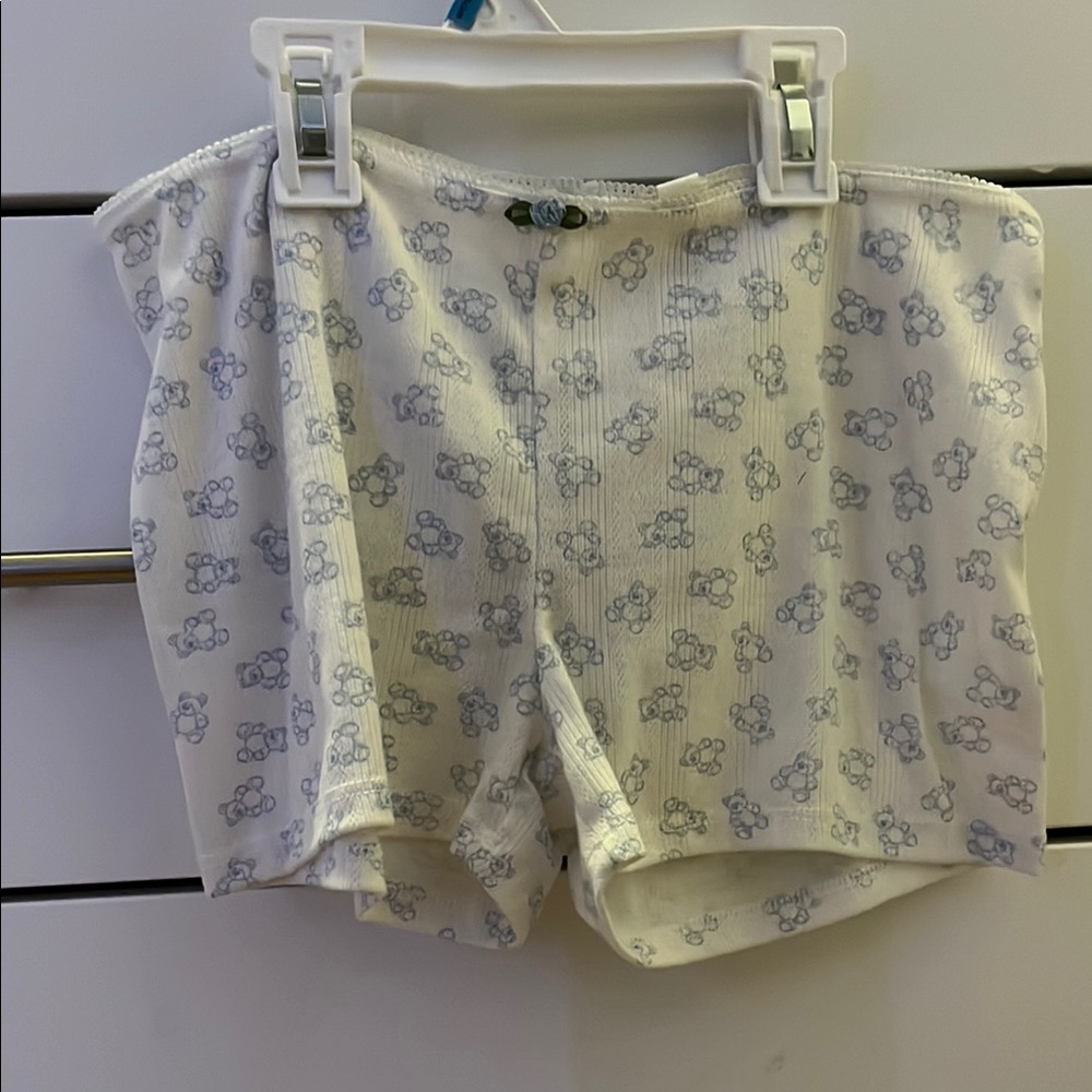 Women's White and Blue Teddy-bear Printed Shorts